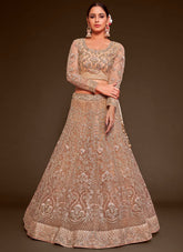 Beige Zari Embroidered Net Lehenga Choli